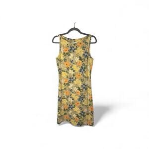 Liz Claiborne Tan Blue Floral Straight Sleeveless Dress Size Small Petite